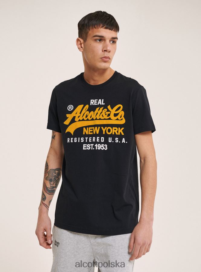 odzież Alcott koszulka z nadrukowanym logo z przodu czarny mężczyźni 2TXFF6891