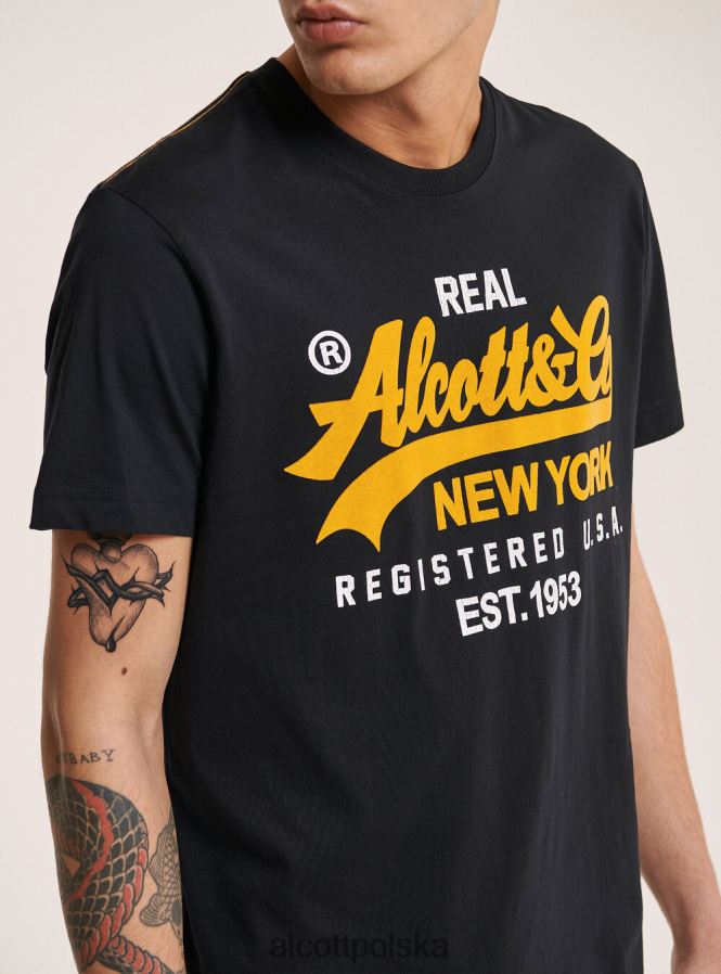 odzież Alcott koszulka z nadrukowanym logo z przodu czarny mężczyźni 2TXFF6891