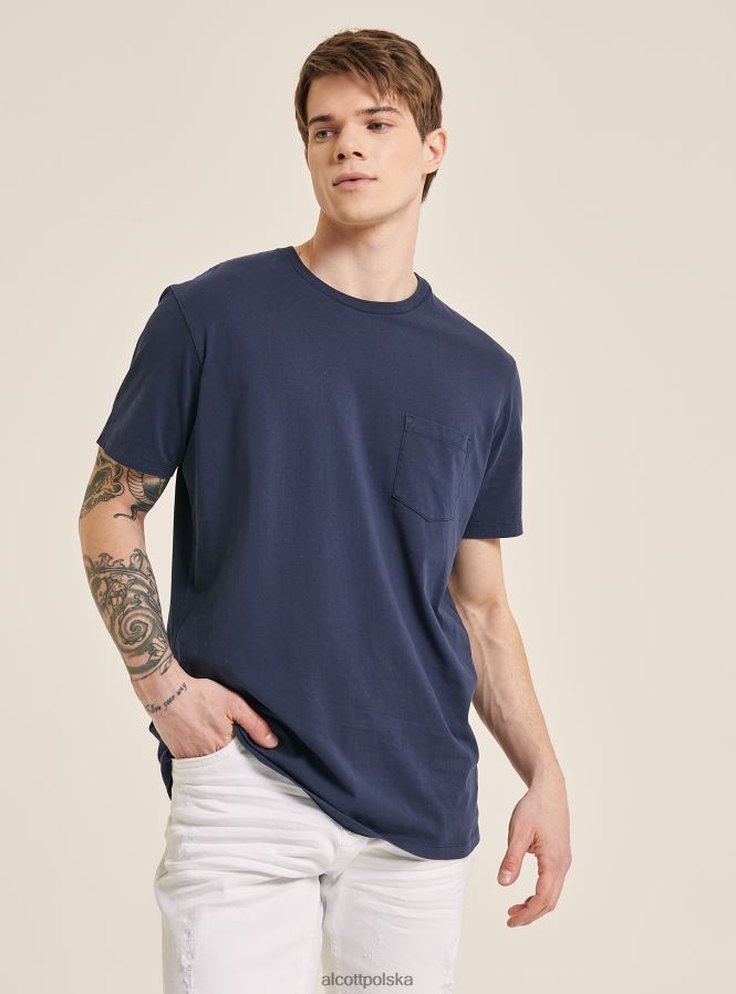 odzież Alcott maglietta girocollo con taschino in cotone c0214 niebieski mężczyźni 2TXFF61031