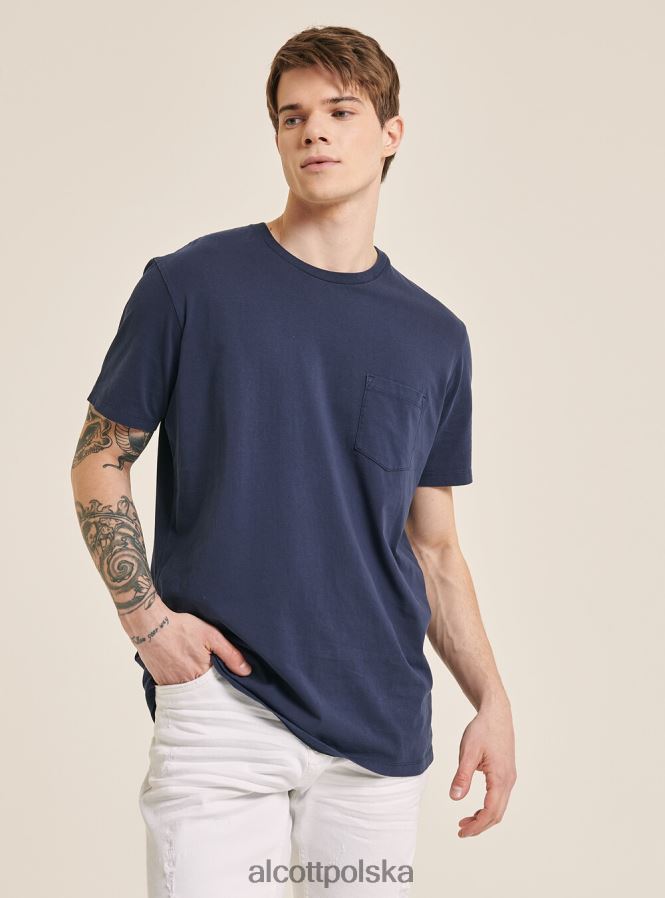 odzież Alcott maglietta girocollo con taschino in cotone c0214 niebieski mężczyźni 2TXFF61031