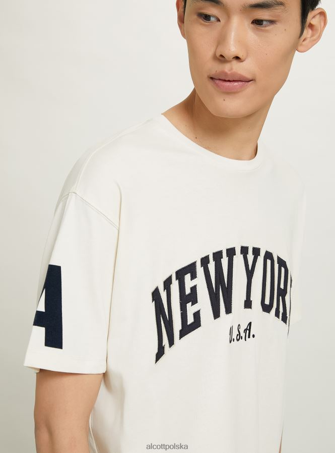 odzież Alcott oversize’owa koszulka z bawełnianą naszywką krem c104 mężczyźni 2TXFF6953