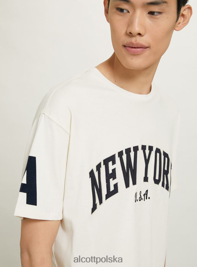 odzież Alcott oversize’owa koszulka z bawełnianą naszywką krem c104 mężczyźni 2TXFF6953