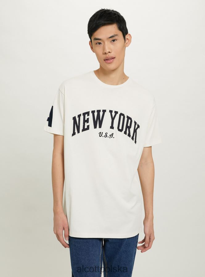 odzież Alcott oversize’owa koszulka z bawełnianą naszywką krem c104 mężczyźni 2TXFF6953