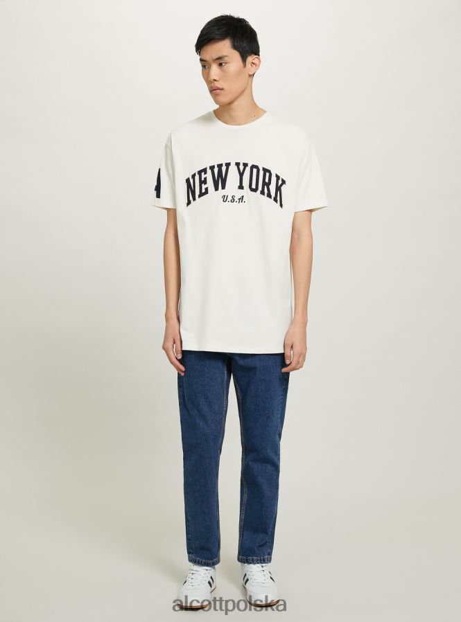 odzież Alcott oversize’owa koszulka z bawełnianą naszywką krem c104 mężczyźni 2TXFF6953