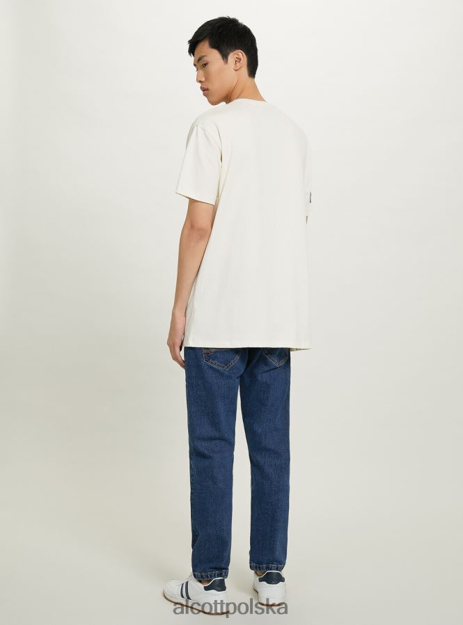 odzież Alcott oversize’owa koszulka z bawełnianą naszywką krem c104 mężczyźni 2TXFF6953