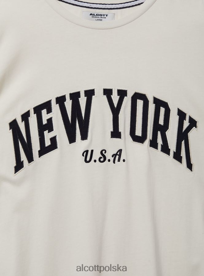 odzież Alcott oversize’owa koszulka z bawełnianą naszywką krem c104 mężczyźni 2TXFF6953
