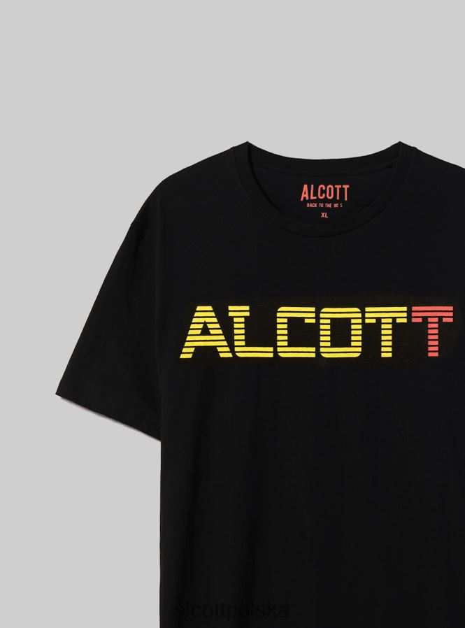 odzież Alcott oversize’owa koszulka z bawełnianym nadrukiem czarny mężczyźni 2TXFF61049
