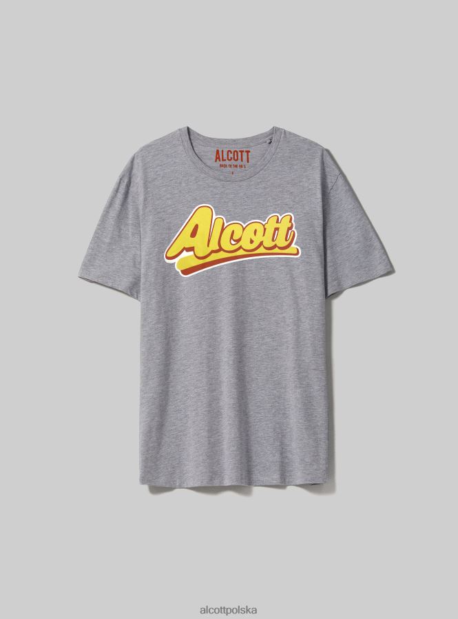 odzież Alcott oversize’owa koszulka z bawełnianym nadrukiem jasnoszary melanż mężczyźni 2TXFF6994