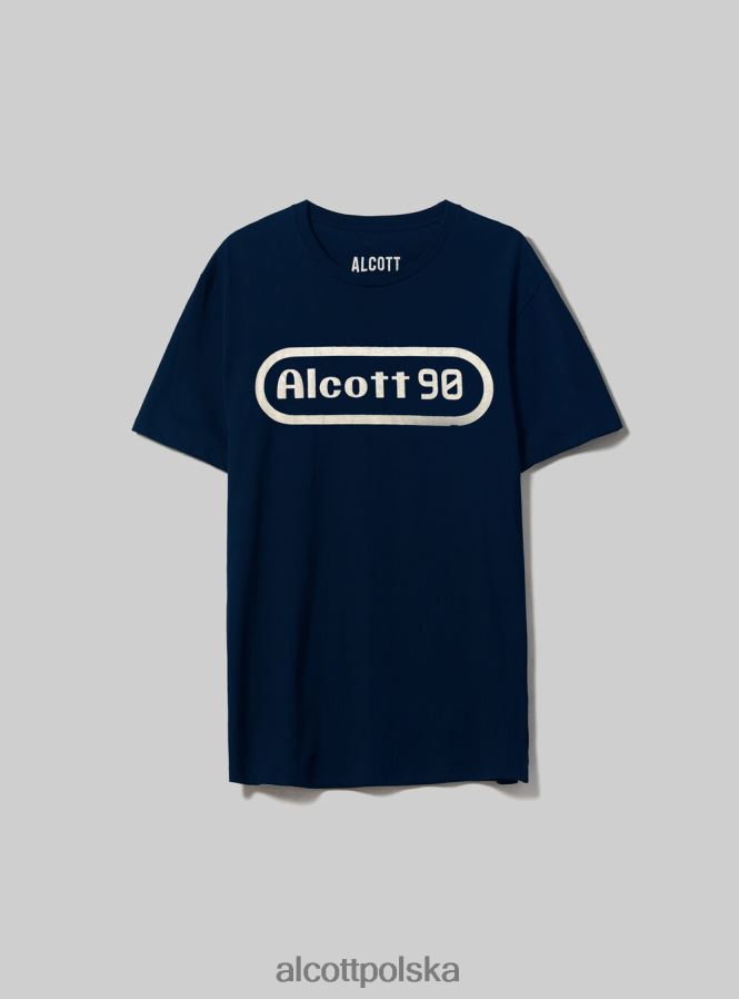 odzież Alcott oversize’owa koszulka z bawełnianym nadrukiem niebieska marynarka wojenna mężczyźni 2TXFF6738