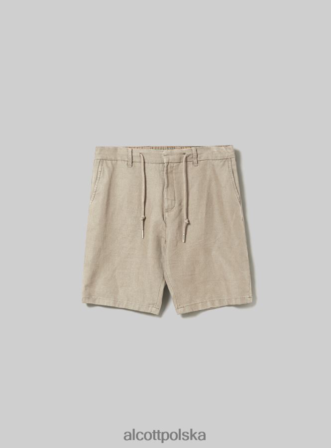 odzież Alcott Lniane bermudy ze sznurkiem w talii bg2 beżowy średni mężczyźni 2TXFF6626