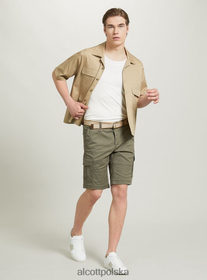 odzież Alcott bawełniane bermudy cargo z płóciennym paskiem ky2 kaky średni mężczyźni 2TXFF6926