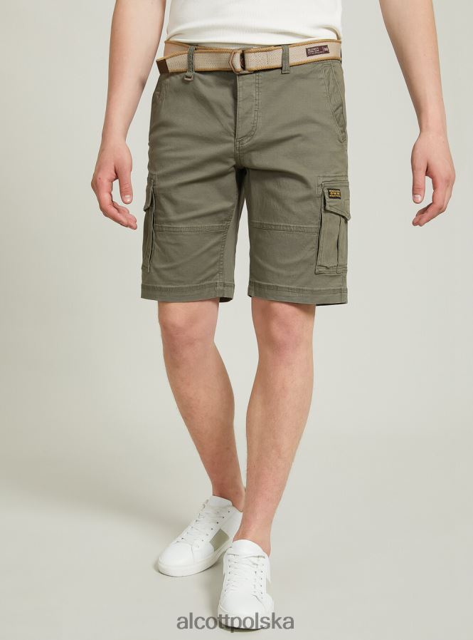 odzież Alcott bawełniane bermudy cargo z płóciennym paskiem ky2 kaky średni mężczyźni 2TXFF6926