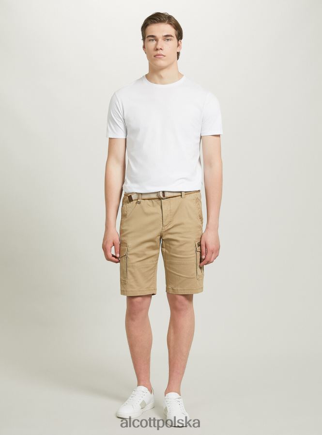 odzież Alcott bawełniane bermudy cargo z płóciennym paskiem ky2 kaky średni mężczyźni 2TXFF6956
