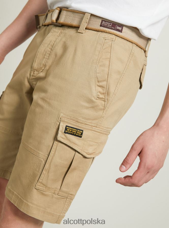 odzież Alcott bawełniane bermudy cargo z płóciennym paskiem ky2 kaky średni mężczyźni 2TXFF6956