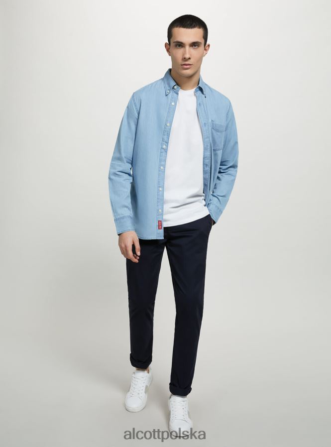 odzież Alcott Chinosy z elastycznej bawełny o diagonalnym splocie c2201 niebieski mężczyźni 2TXFF61169