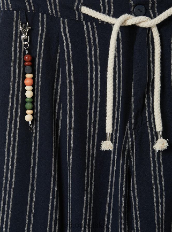 odzież Alcott Spodnie z mieszanki lnu ze sznurkiem w paski na1 granatowy ciemny mężczyźni 2TXFF6702