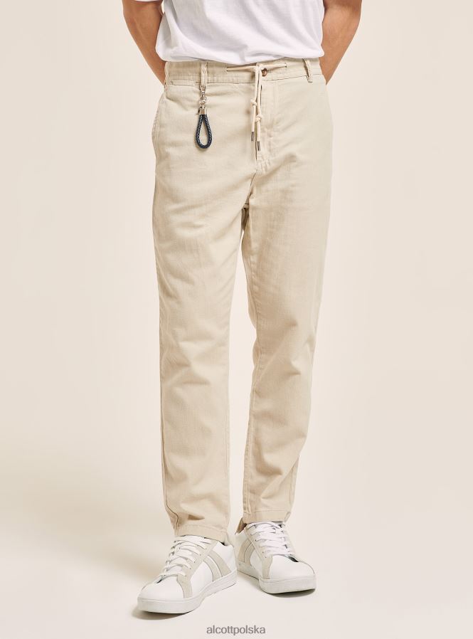 odzież Alcott Sznurowane spodnie z mieszanki lnu c017 biały mężczyźni 2TXFF61071