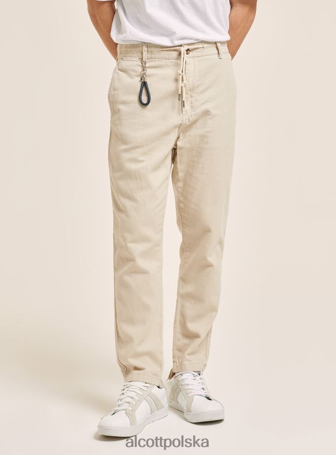 odzież Alcott Sznurowane spodnie z mieszanki lnu c017 biały mężczyźni 2TXFF61071