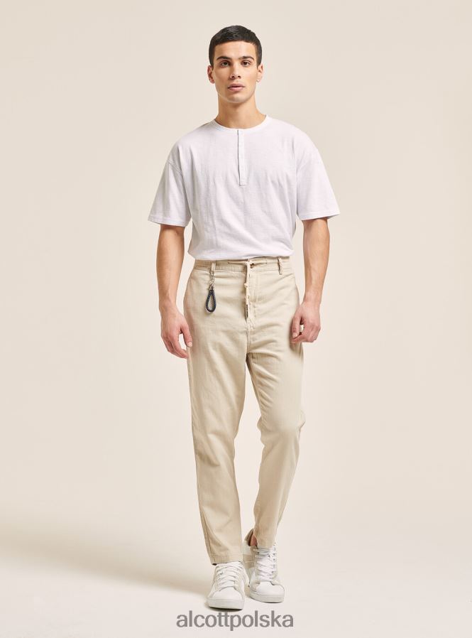odzież Alcott Sznurowane spodnie z mieszanki lnu c017 biały mężczyźni 2TXFF61071