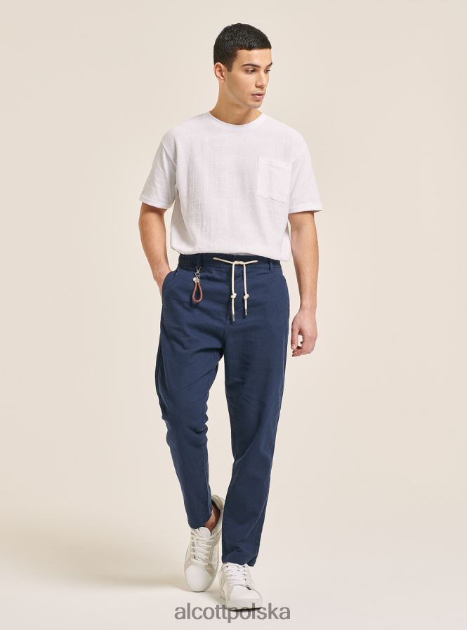 odzież Alcott Sznurowane spodnie z mieszanki lnu c017 biały mężczyźni 2TXFF6605