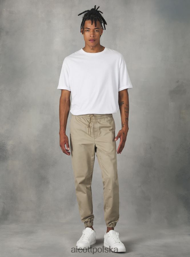 odzież Alcott bawełniane spodnie typu jogger z gumką i sznurkiem ky2 kaky średni mężczyźni 2TXFF6894