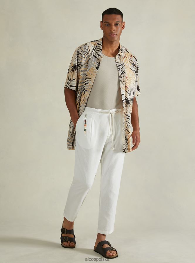 odzież Alcott lniane spodnie ze ściągaczem w pasie bg2 beżowy średni mężczyźni 2TXFF6611