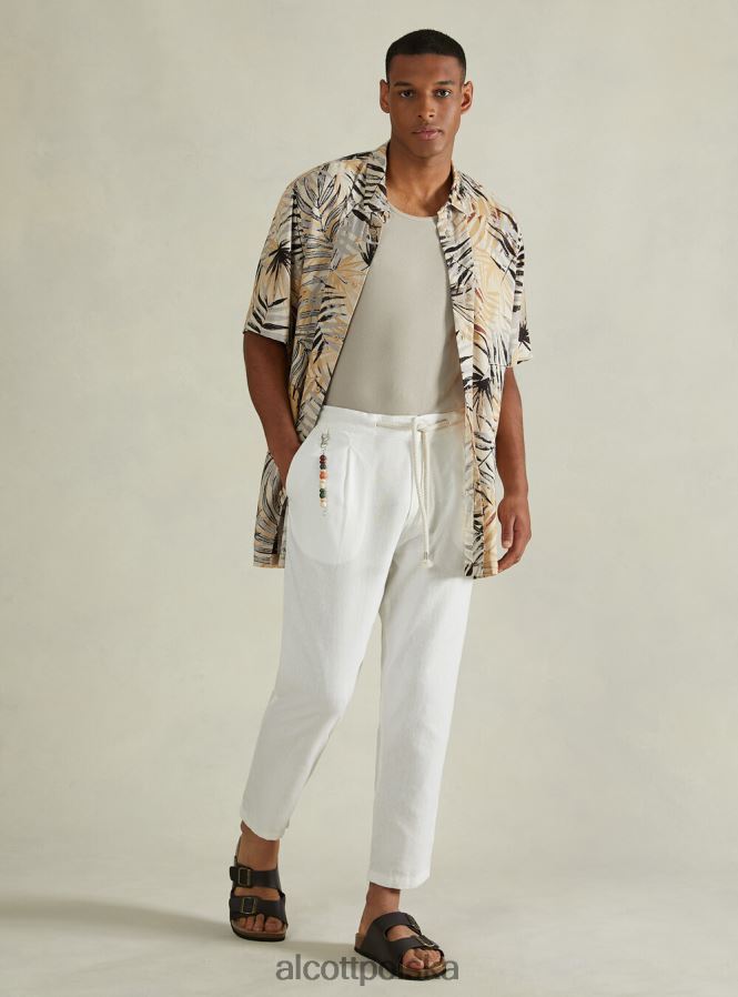 odzież Alcott lniane spodnie ze ściągaczem w pasie bg2 beżowy średni mężczyźni 2TXFF6611