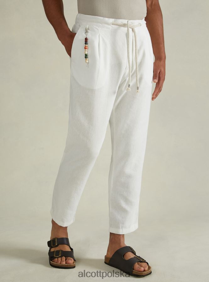 odzież Alcott lniane spodnie ze ściągaczem w pasie bg2 beżowy średni mężczyźni 2TXFF6611