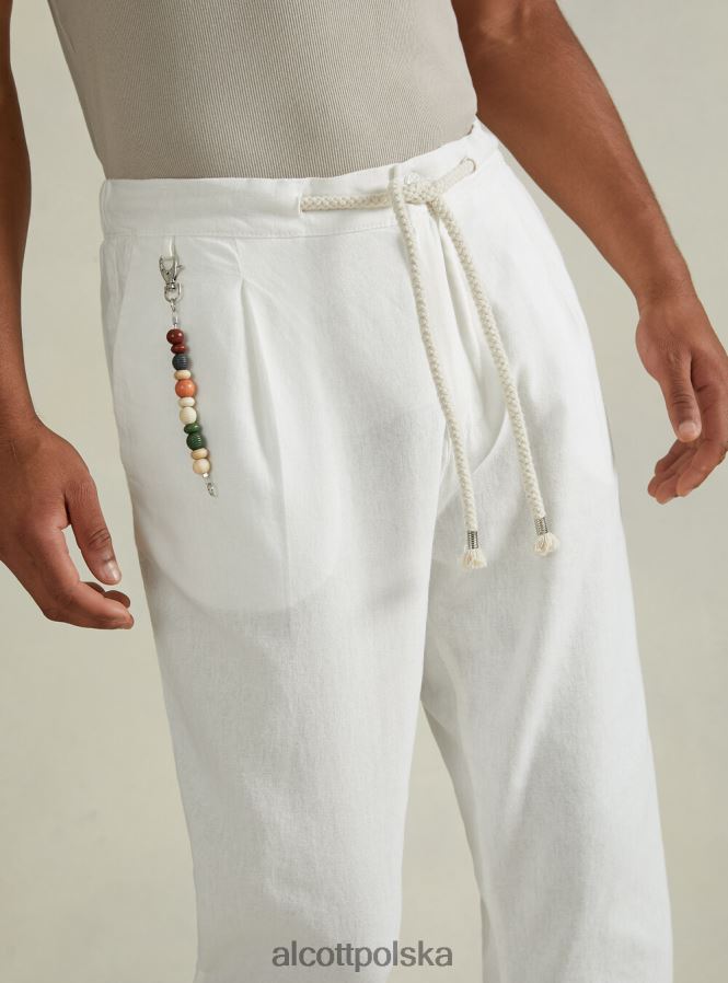 odzież Alcott lniane spodnie ze ściągaczem w pasie bg2 beżowy średni mężczyźni 2TXFF6611