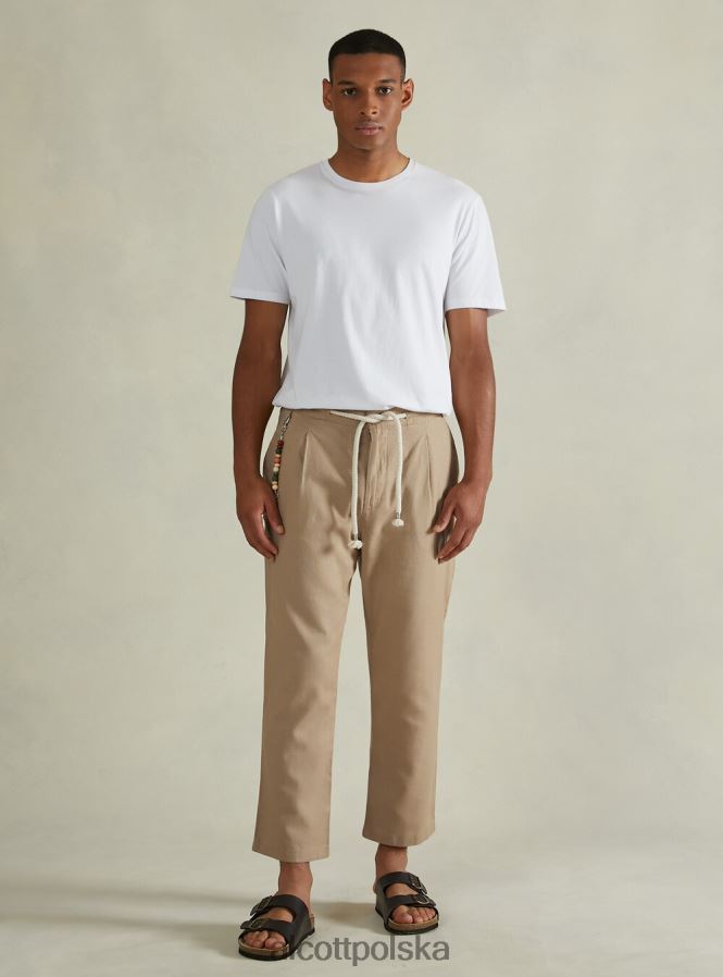 odzież Alcott lniane spodnie ze ściągaczem w pasie bg2 beżowy średni mężczyźni 2TXFF6614