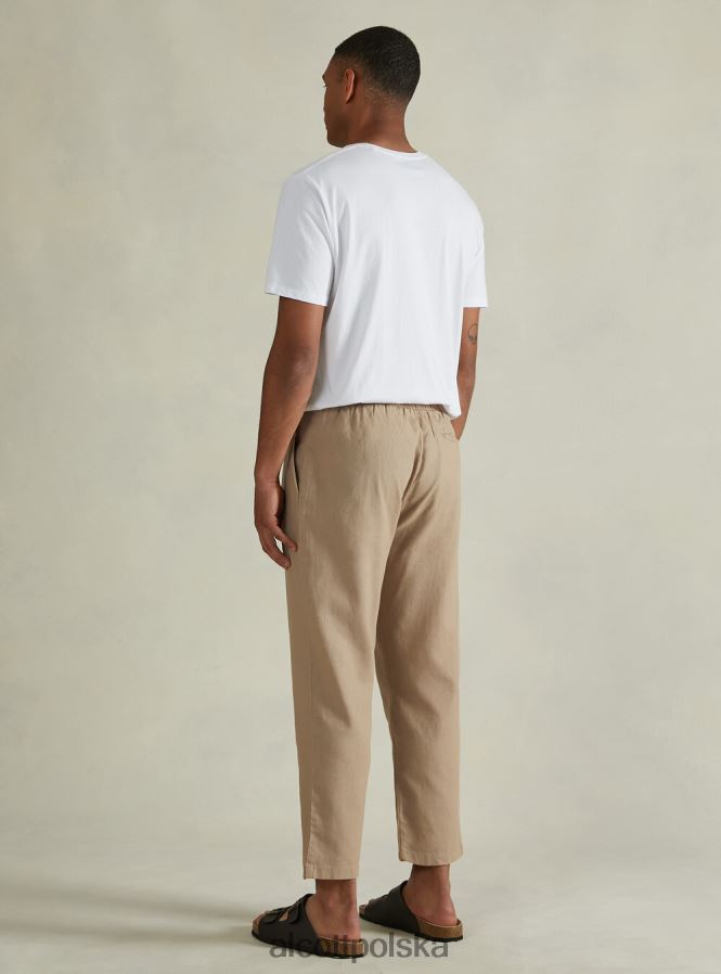 odzież Alcott lniane spodnie ze ściągaczem w pasie bg2 beżowy średni mężczyźni 2TXFF6614