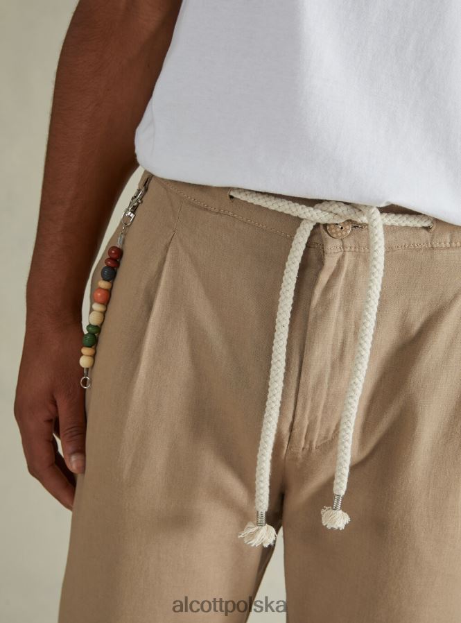 odzież Alcott lniane spodnie ze ściągaczem w pasie bg2 beżowy średni mężczyźni 2TXFF6614