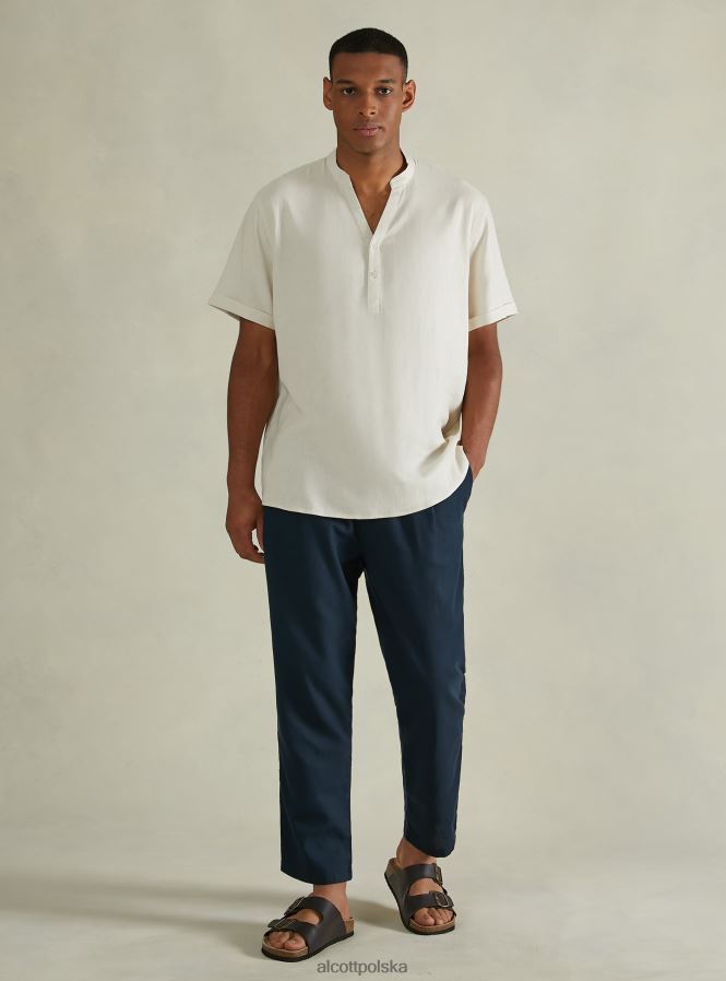 odzież Alcott lniane spodnie ze ściągaczem w pasie bg2 beżowy średni mężczyźni 2TXFF6831