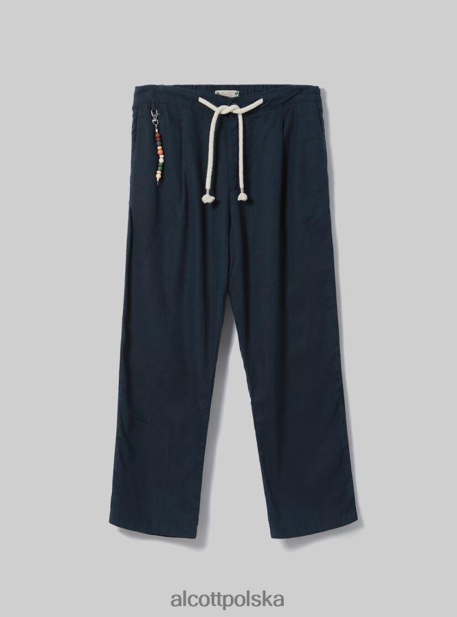 odzież Alcott lniane spodnie ze ściągaczem w pasie bg2 beżowy średni mężczyźni 2TXFF6831