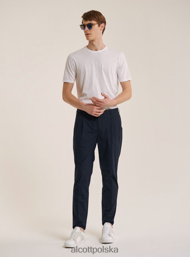 odzież Alcott pantalone w cotone con doppia pinces na1 granatowy ciemny mężczyźni 2TXFF61120