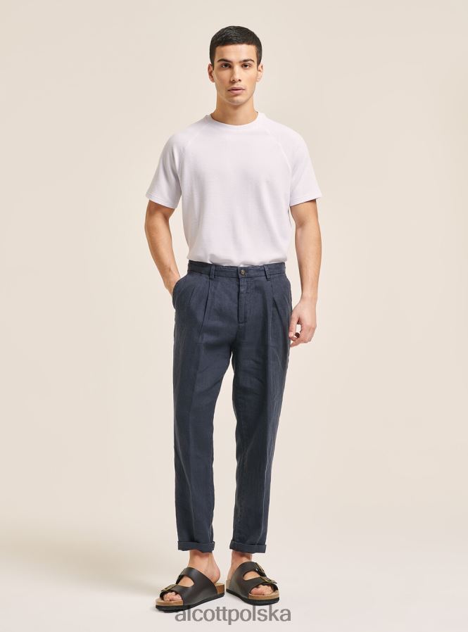 odzież Alcott spodnie z czystego lnu z zakładkami c6603 ok mężczyźni 2TXFF6843