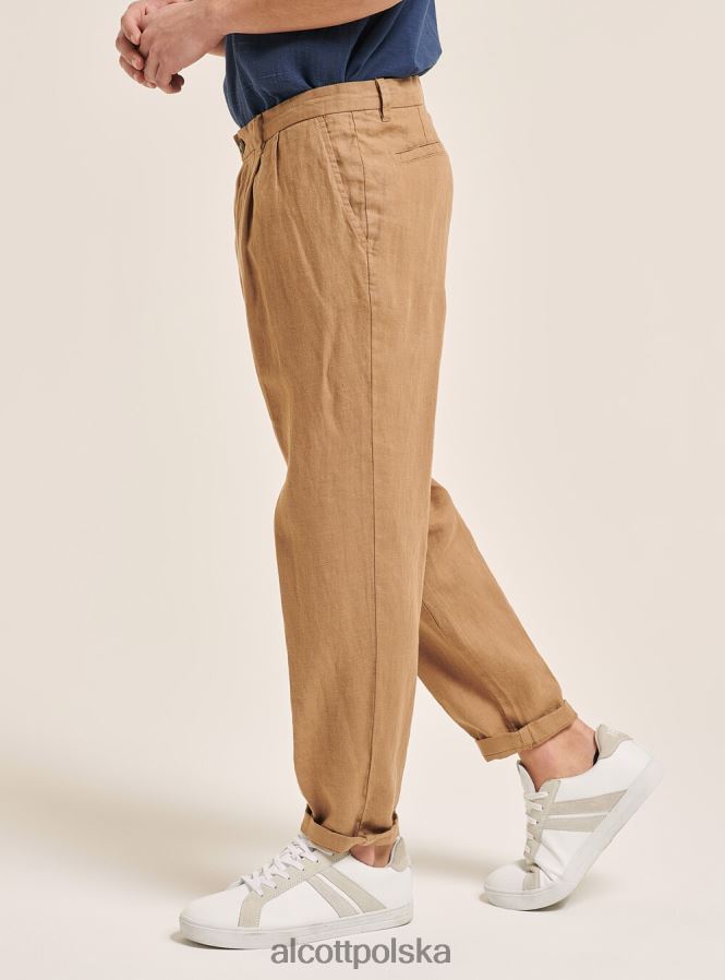 odzież Alcott spodnie z czystego lnu z zakładkami c6603 ok mężczyźni 2TXFF6861