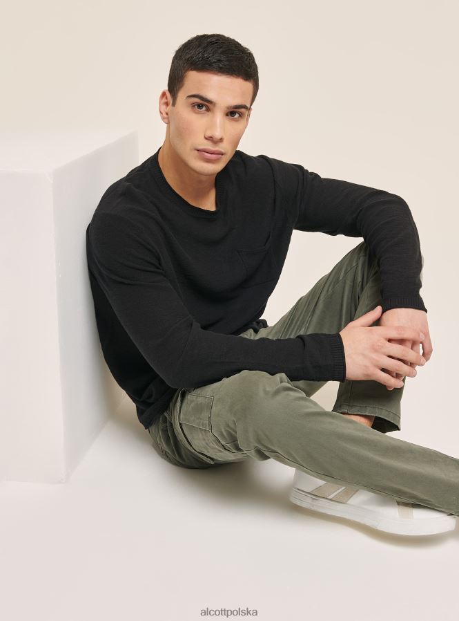 odzież Alcott sweter z wywijanym dekoltem i kieszenią na piersi bk2 piracki czarny mężczyźni 2TXFF61087