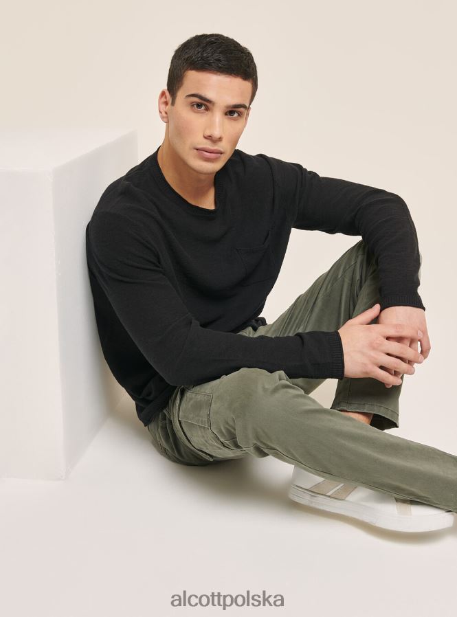 odzież Alcott sweter z wywijanym dekoltem i kieszenią na piersi bk2 piracki czarny mężczyźni 2TXFF61087