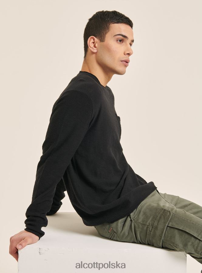 odzież Alcott sweter z wywijanym dekoltem i kieszenią na piersi bk2 piracki czarny mężczyźni 2TXFF61087