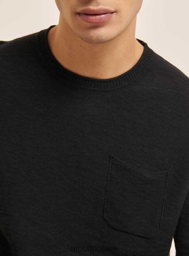 odzież Alcott sweter z wywijanym dekoltem i kieszenią na piersi bk2 piracki czarny mężczyźni 2TXFF61087