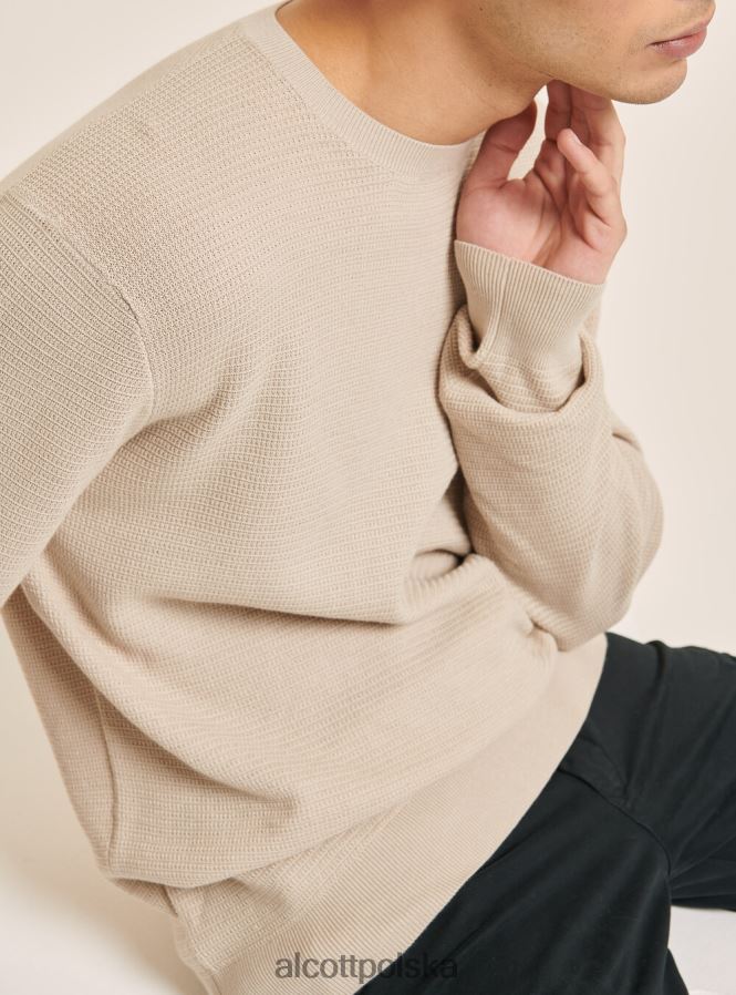 odzież Alcott teksturowany, bawełniany sweterek z okrągłym dekoltem na1 granatowy ciemny mężczyźni 2TXFF61035