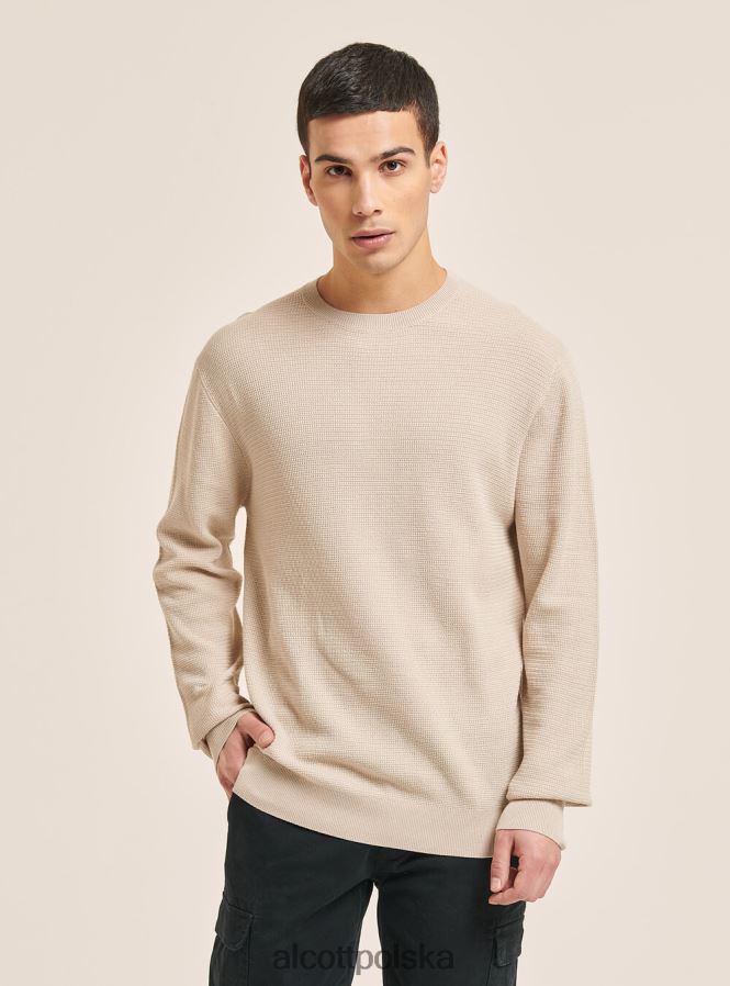 odzież Alcott teksturowany, bawełniany sweterek z okrągłym dekoltem na1 granatowy ciemny mężczyźni 2TXFF61035