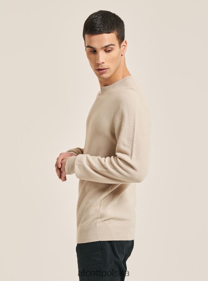 odzież Alcott teksturowany, bawełniany sweterek z okrągłym dekoltem na1 granatowy ciemny mężczyźni 2TXFF61035