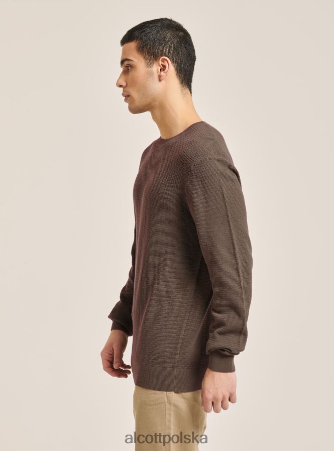 odzież Alcott teksturowany, bawełniany sweterek z okrągłym dekoltem na1 granatowy ciemny mężczyźni 2TXFF61155